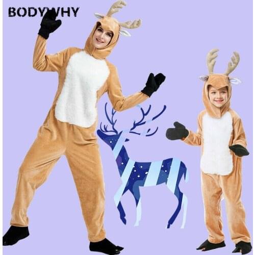 Christmas Elk Deer Animal Show Fancy Dress Plush Soft Parent-Child Outfit Stage Suit Anime Cosplay Costume
