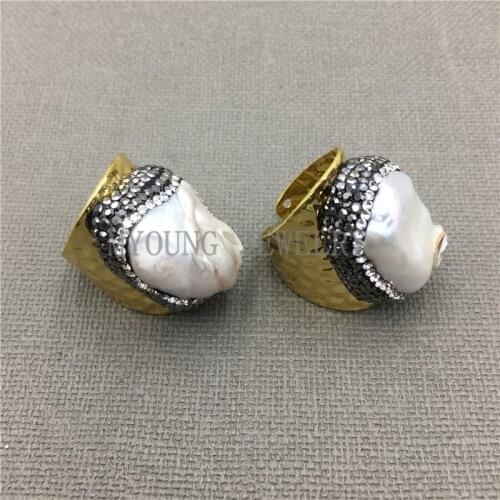 MY0304 Imitated Pearl Shell Rings,Freshwater Pearls Wide Pure Gold Color Rings for women