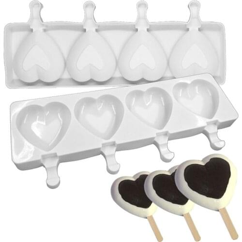 Silicone Ice Cream Mold 4 Hole Funny Popsicle Mold Ice Cream Mould DIY Candy Chocolate Soap Jelly Moulds Tray With 10pcs Sticks