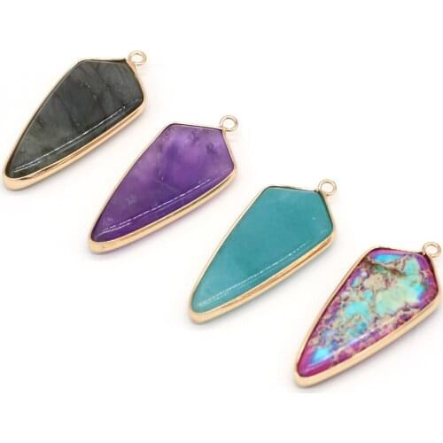 Natural Stone Triangle Pendants Reiki Heal Amethysts Gold plated Amazonites for Jewelry Making DIY Women Necklace Earring Gifts