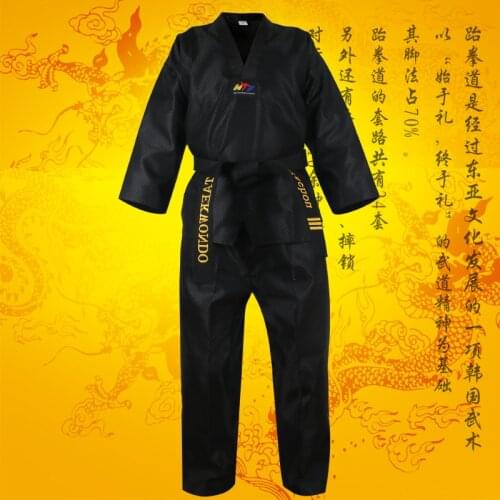 Adult kids Men Women Black taekwondo uniform dobok wtf Cotton tae kwon do set clothes TKD clothing sets belt karate suits dobok