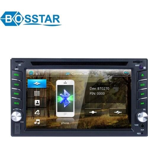 Bosstar universal double din car cd player with radio video gps bluetooth aux rear camera input
