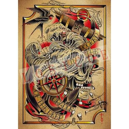 HD Vintage Kraft Paper Inkjet Print Heart Poster Tattoo Design Mural Wall Sticker Hanging Painting Tattoo Parlor Wall Decoration