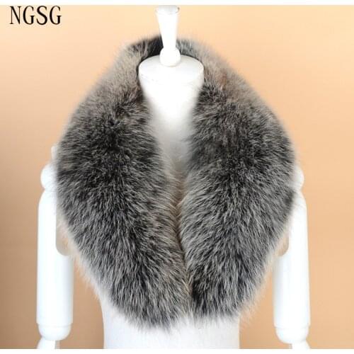 Fox Fur Collar Hooded Collar Real Fur Jacket Fur Collar Brand Scarf 80 cm Length Gray Solid Adult Genuine Upscale SF13060-18