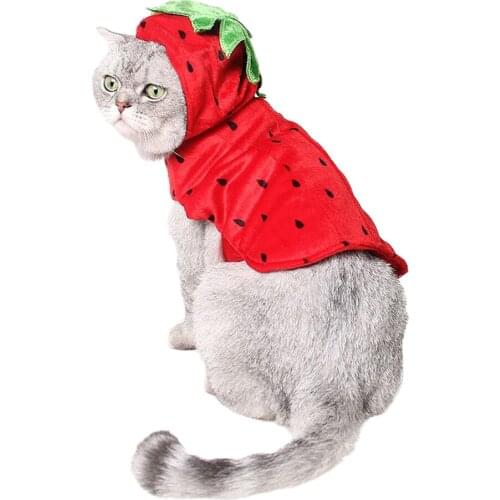 Breathable Dog Cat Strawberry Hoodie Costume Christmas Party Outfit Jumpsuit