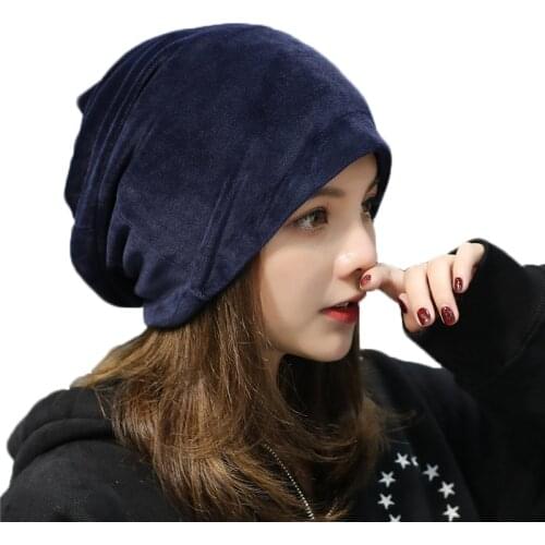 Womens Cotton Hat Skullies Beanies Girls Knitted Hats Spring Autumn 2018 New Fashion Casual Velvet Hat Women Winter Warm Caps