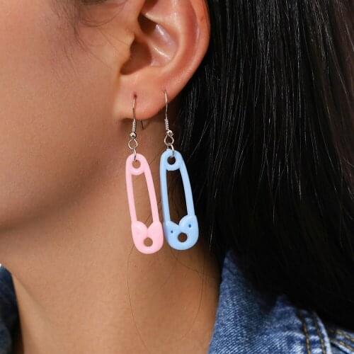 2021 New Punk Geometic Pin Drop Earrings for Women Trendy Hollow Blue Pink Dangle Earring Statement Pendientes Jewelry Hot Sale
