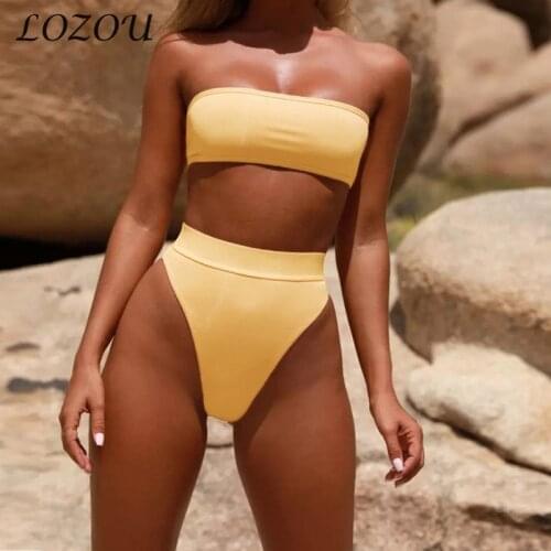Womens High Waisted Bikini Swimwear Two-Piece Swimsuit New Bathing Suit Sexy Beachwear Solid Swimming Set 2021 Sleeveless