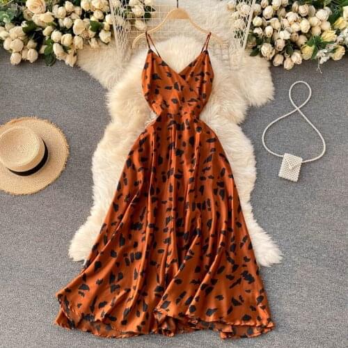 Sexy Chiffon V Neck Maxi Dress Women Spaghetti Strap Sleeveless Backless Floral Print Long Dresses 2021 Summer Lady Vestido