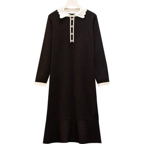 Knitted Black Elegant Vestidos Trendy Pastel Harajuku Robe Spring Fall New Style Plus Size Dress Spring Fall Party Dress Women