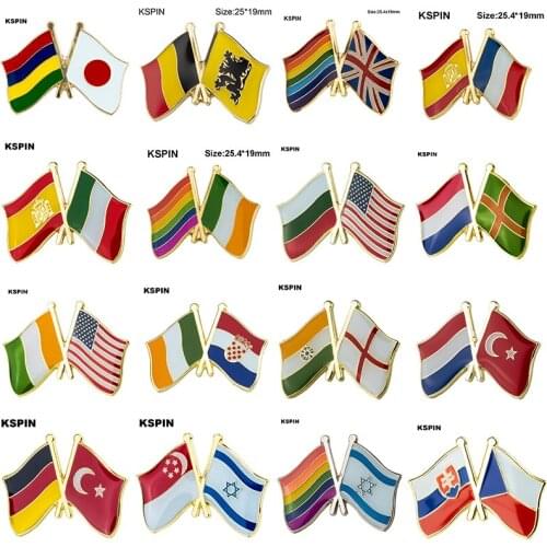 Friendship Flag Laple Pin Badge Brooch Belgium & FLANDERS Spain & Italy Spain & France India & England