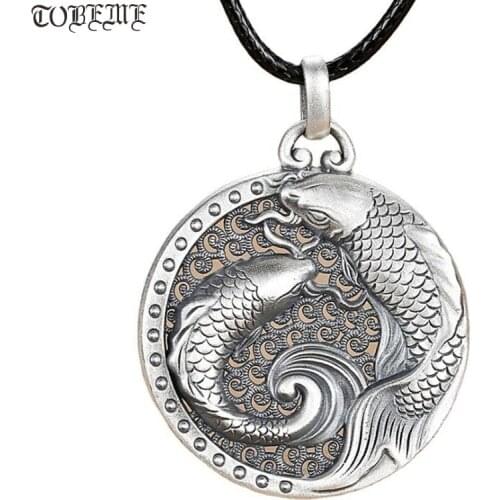 100% 999 Silver Tibetan Double Fish Pendant Pure Silver Lucky Fish Pendant Good Luck Pendant