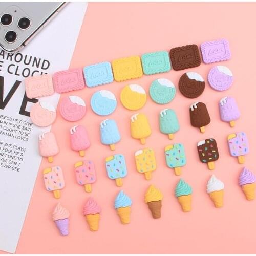 20Pcs Simulation Cookies ice cream biscuits Miniature Flatback Resin Cabochon Kawaii Fake Food DIY Decoration Scrapbooking