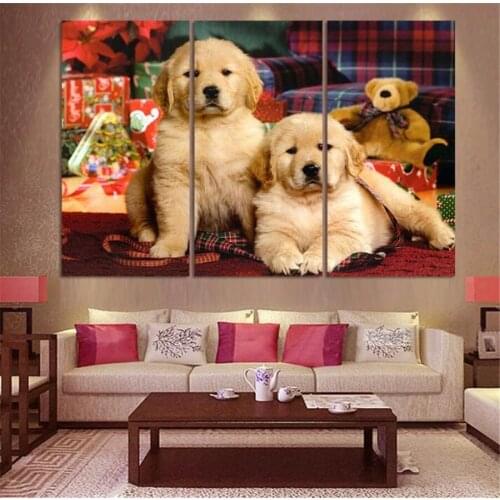 3panel Abstract Canvas Lovely Dog Oil Painting On Wall Pictures For Living Room Decor Animals Paintings wall picture