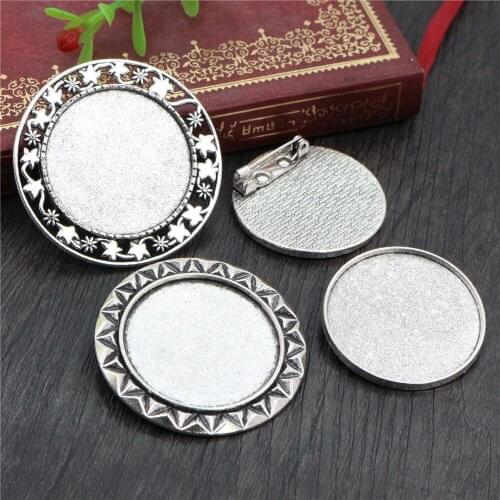 5pcs 30mm Inner Size 3 Fashion Style Antique Silver Plated Colors Brooch Pin Classic Style Cabochon Base Setting