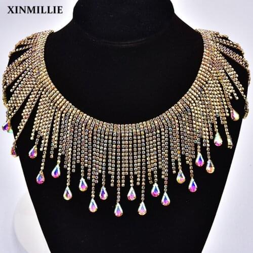 5yard/Lot Rhinestone Necklace Teardrop Tassel Chain Clear Crystal AB Fringing Trim Wedding Dancing Dress Decoration Sewing DIY
