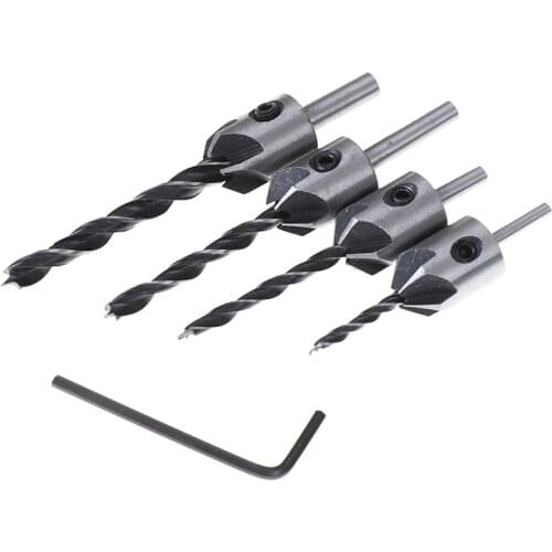 5pcs Useful HSS 5 Flute Countersink Drill Bit Set Drill Press Set Chamfer Reamer Woodworking Power Tools 3mm-6mm