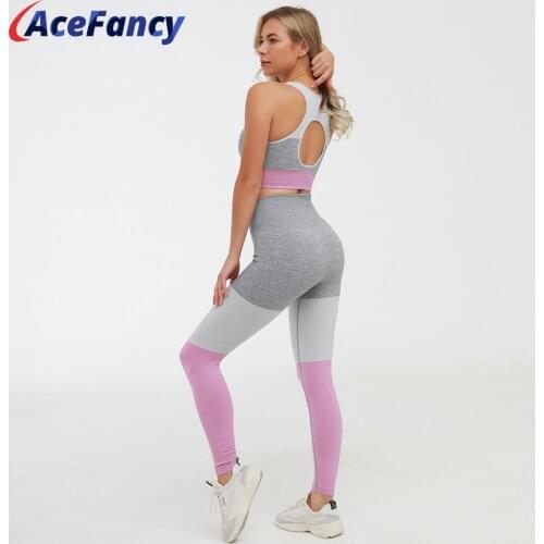 Acefancy Patchwork Seamless Sport Set Women fitness ZC2427 Sport Bra Push Up+Tummy Control Leggings Yoga Sets Women Gym Clothes