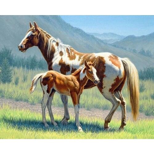Diamond Painting Full Drill Square Steppe Horse Mosaic Diamond Painting Cross Stitch Embroidery Home Decoration/Souvenir Gifts