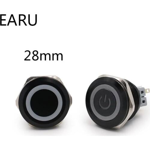 28mm Alumina Metal Push Button Switch Flat Ring Round Momentary 6 Pin Car Switches Reset Latching Fixation 12V 24V Car Switches