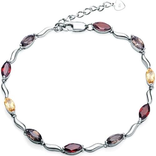 GEMS BALLET Marquise Shape Natural Garnet Citrine Smoky Quartz Tennis Bracelet 925 Sterling Silver Fine Jewelry For Women Gift
