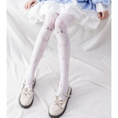 Lolita Tight Japanese Style Printing White Socks JK Kawaii Breathable Lovely Cat Rabbit Girls Stockings Sexy Cute Cosplay Tights