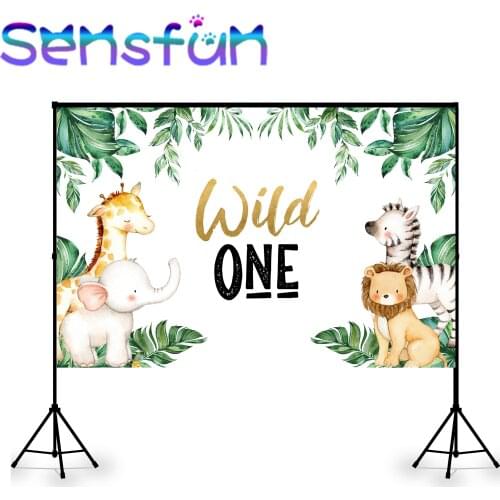 Safari Party Boy Birthday Backdrop for Kids Forest elephant lion Animals Wild one Background Photo Studio In Stock