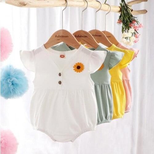 Ins Baby Girl 4 Colors Princess Clothes For Newborn 2021 Summer Cotton Twins Baby Bodysuit 0-24m V-neck Soft Climbing Pajamas
