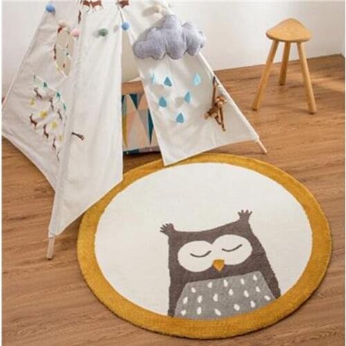 Cartoon Animals Round Carpet Floor Mat Bedroom Blanket Tent Playmat Soft Rug Anti-Slip Baby Play Mat Nordic Kids Room Decoration