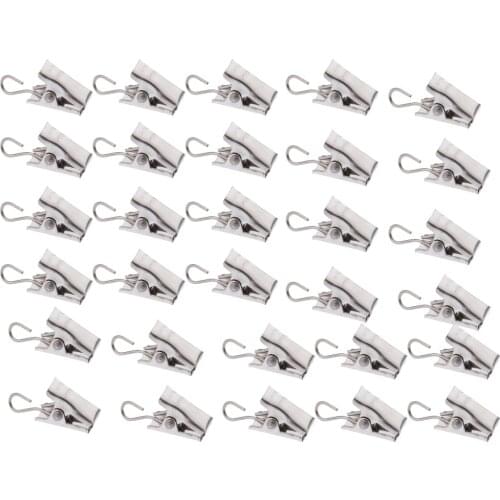 30 Pieces Muti Uses Hook, Clothesline Laundry Peg, Photo Clamps, Curtain Clips with Hook Hanger 30mm Silver