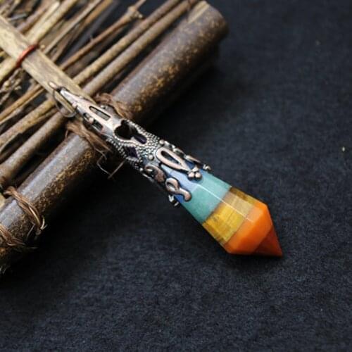 Orgone Energy Chakra Pendulum Natural Crystal Stone Hexagonal Point for Dowsing Jewelry Vintage Necklace Pendants