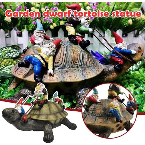 Multiple Dwarves Riding A Turtle Garden Decorate Gardening Statues Decoration Resin Ornament Garden Statue Home Decoration