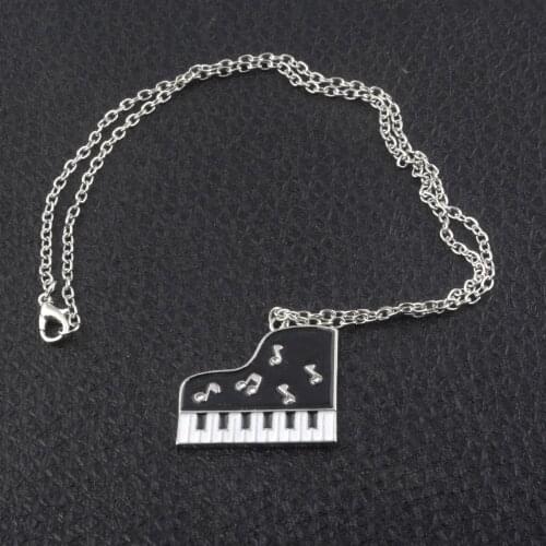 Fashion Jewelry Music Piano Necklace Black and White Piano Keys Notes crystal enamel Necklaces Pendants Women Men Accessories