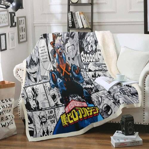 Cartoon Anime Sherpa Blanket My Hero Academia Fleece Blanket 3D Print Picnic Travel Throw Blanket For Bedroom Nap Office Blanket