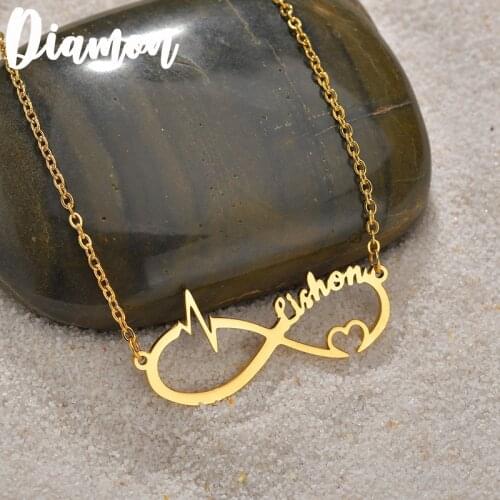 Diamon 2020 New Stainless Steel Personalized Custom Couple Name Necklace Gold Choker Necklace Infinity Pendant Nameplate Gift