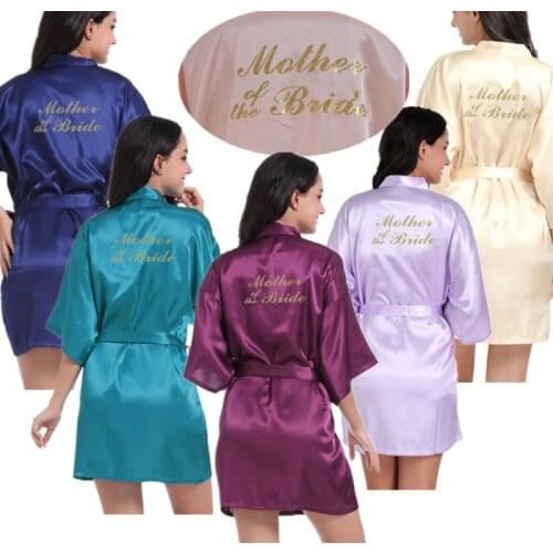 Wholesale Mother of the Bride Letter Gold Glitter Women Solid Bath Satin Kimono Robes For Wedding Party Bridesmaid Bathrobes T5