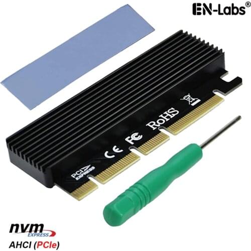 PCI Express 3.0 x16 x8 x4 to PCIe-Based M Key M.2 NVMe and AHCI SSD Adapter Card with Aluminum Case Heat Sink and Thermal Pad