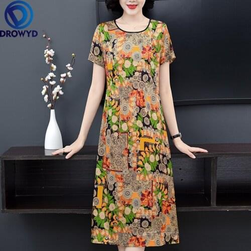 Women Boho Midi Dresses Summer 2021 New Fashion Vintage Short Sleeve Loose O-Neck Yellow Print Bodycon Party Dresses Traf Robe