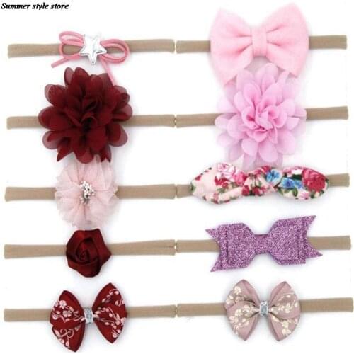 10 Pcs Princess Bow Chiffon Flower Headband Infant Baby Fashion Elastic Hair Band Headwear Baby Kids Hair Accessories For Gift