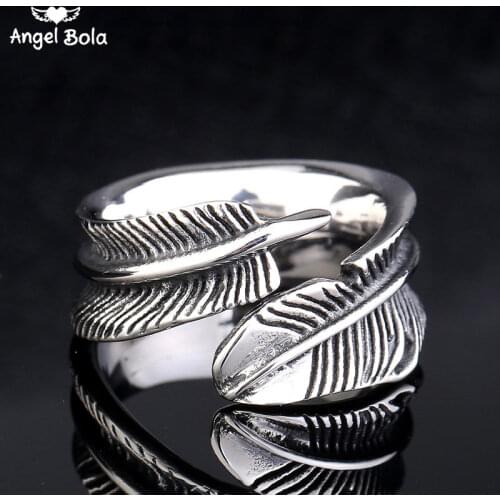 Drop Shipping New Designed Vintage Feather Ring 316L Stainless Steel Rerto Leave Ring for Man Woman Never Fade LR-0B14