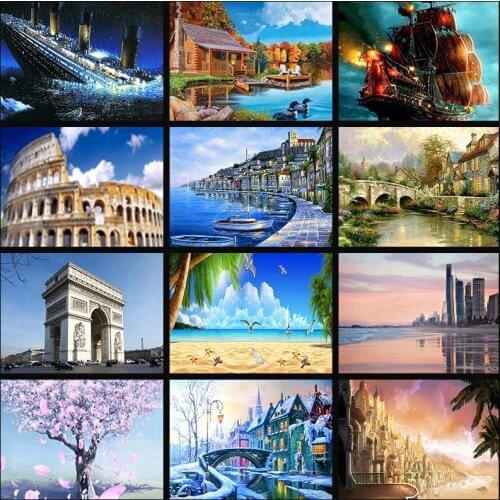 Christmas diamond painting 5D DIY diamond Mosaic castle landscape cross stitch diamond embroidery Mosaic home decoration without