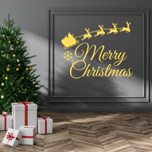 Merry Christmas With Flying Santa Wall Sticker Decal Christmas Sticker Home Livingroom Wall Art Decoration A0068396
