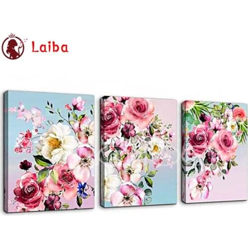 DIY round square diamond embroidery pink peony flower pattern cross stitch kits 5d diamond painting sale 3 pcs set home decor