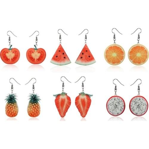 1 Pair Kawaii Women Acrylic Cute Fruit Earrings Ear Drop Pendant Earrings kiwi orange Watermelon Fashion Gifts Jewelry