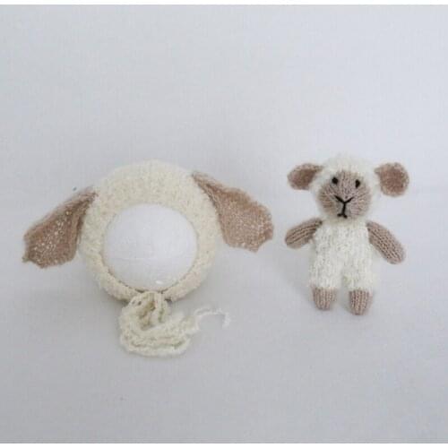 Vintage Newborn Baby Bonnet Toy Set Photography Props Crochet Baby Lovely Teddy Bear Toy Newborn Photography Props