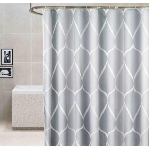 Simple Water Drop Pattern Waterproof Polyester Shower Curtains with Hooks Gray Bathroom Curtains
