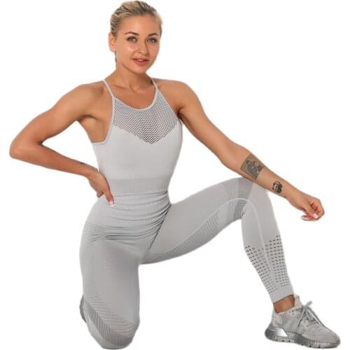 Women Black Two 2 Piece Crop Top Bra Leggings Workout Gym suit Fitness Sport Sets Out Seamless Yoga Set Sport Outfits