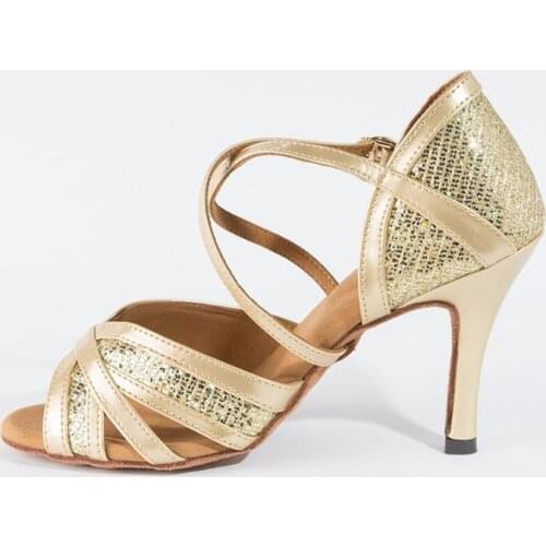Evkoodance Women Latin Dance Shoes Gold Glitter Ballroom Shoes Professional Latin Salsa Dance Shoes, shoes 5-10CM Shoes