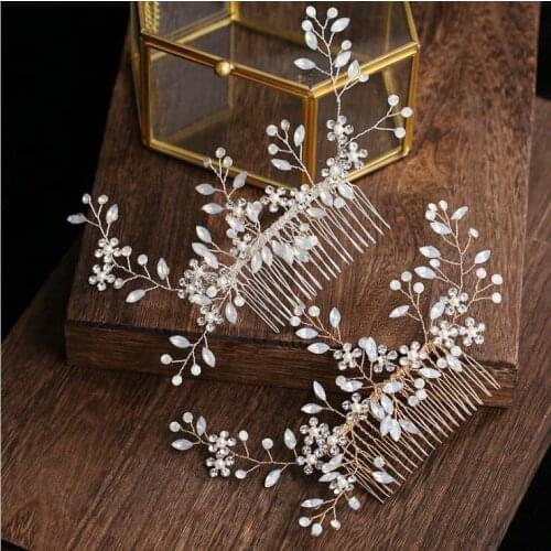 Gold Fashion Pearl Crystal Wedding Hair Jewelry Charm Floral Bridal Hair Combs Women Party Hairpins Wedding Hair Accessories