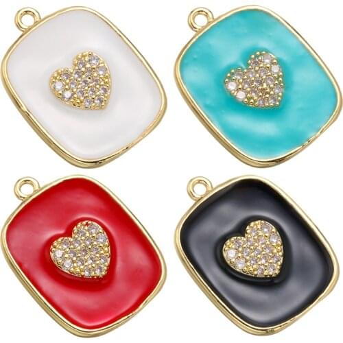 ZHUKOU 16x21mm brass love heart crystal charms pendant for women DIY necklace earrings bracelet jewelry accessories model: VD642